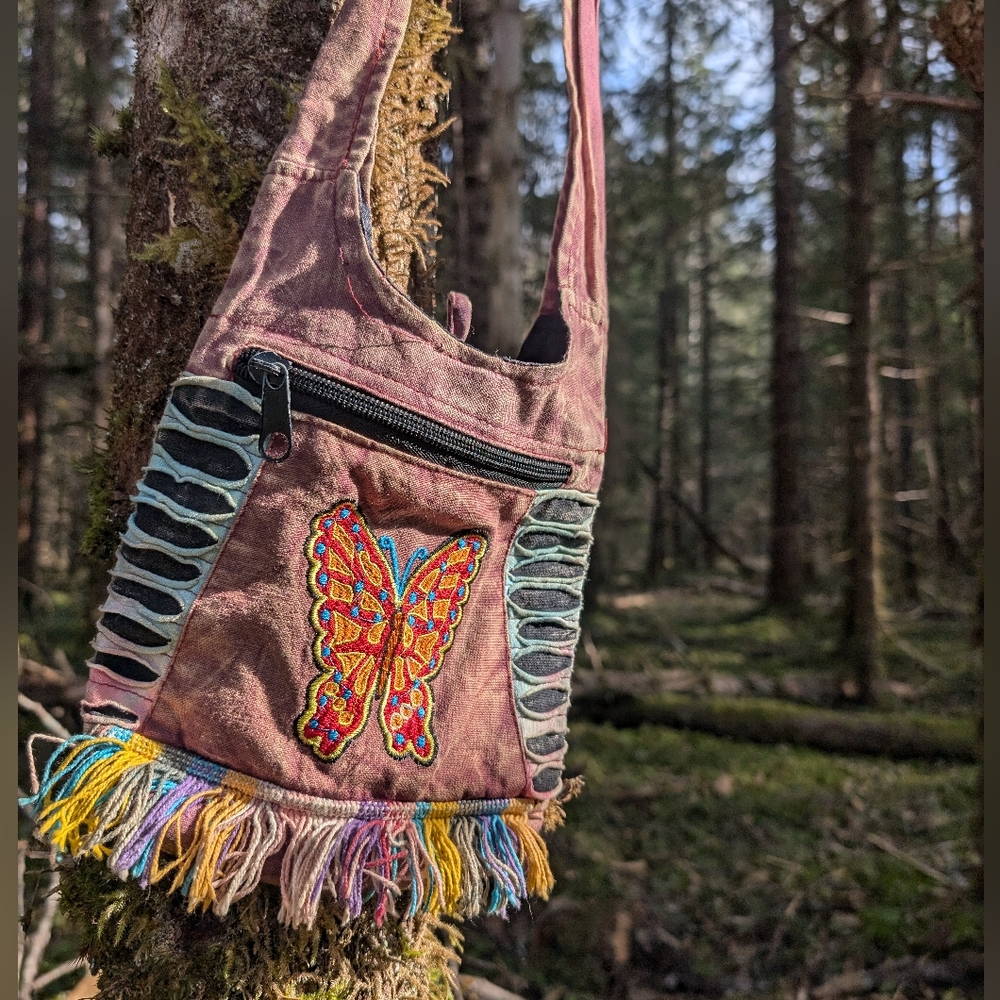 Boho Butterfly Embroidered Crossbody Bag